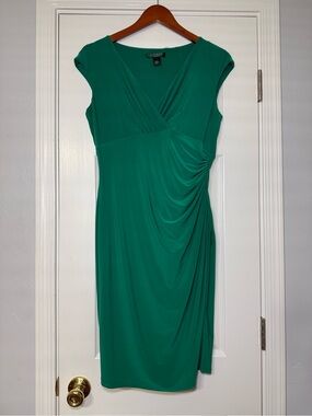 Lauren Ralph Lauren Faux Wrap Kelly Green Cocktail Dress Size 8 Stretchy Ruched